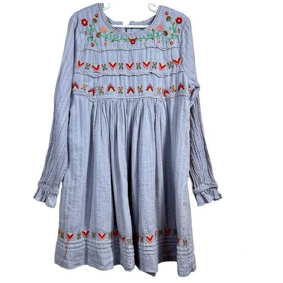 Peek Other - Peek Shiloh Floral Gray Embroidered Metallic Striped Long Sleeve Dress Girls 10